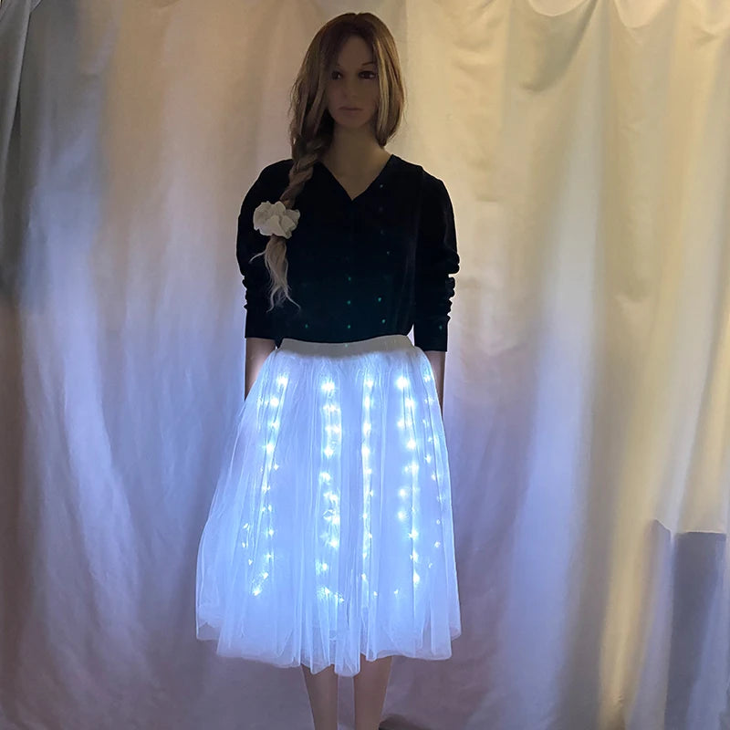 Full Color Light Up Skirt for Girls APP Bluetooth LED Long Tutu for Performance Dance Rave Clothes Wedding Birthday Party Props