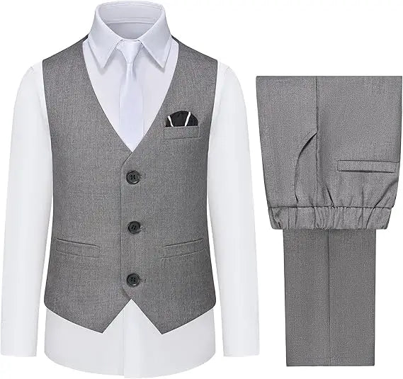 Ensemble gilet et pantalon pour garçons avec cravate, costume habillé formel, tenue de mariage ou communion pour adolescent, costume de performance de piano pour enfants