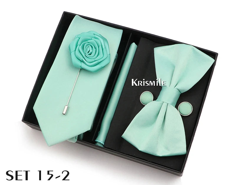 Men's Tie Box Gift Set | Necktie, Bow Tie, Pocket Square, Cufflinks & Brooch