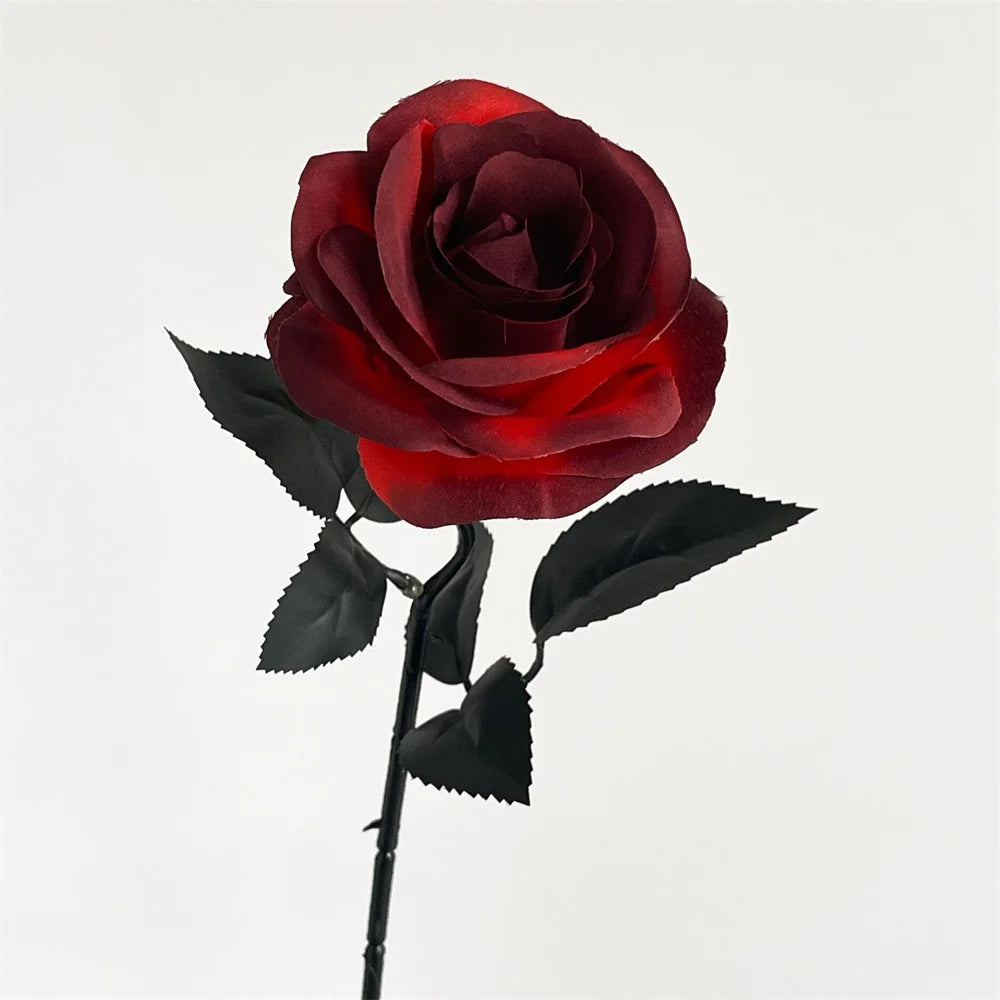 Halloween Black Artificial Rose Flowers Dark Horror Gothic Black Simulated Flower Bouquet for Home Wedding Party Halloween Decor