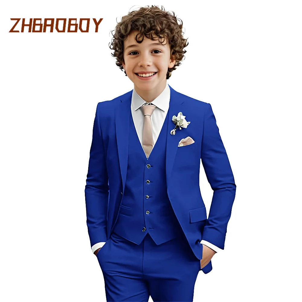 Costume Garçon 3 Pièces Coupe Slim Smoking Enfant Tenue de Mariage Formelle Ensemble Blazer Gilet Pantalon