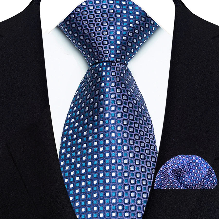 Cravate Homme Bleu Roi de Luxe, Carreaux, Rayures, Paisley, Haute Qualité, Mouchoir de Poche, Ensemble Cravate pour Mariage, Cadeaux d'Affaires