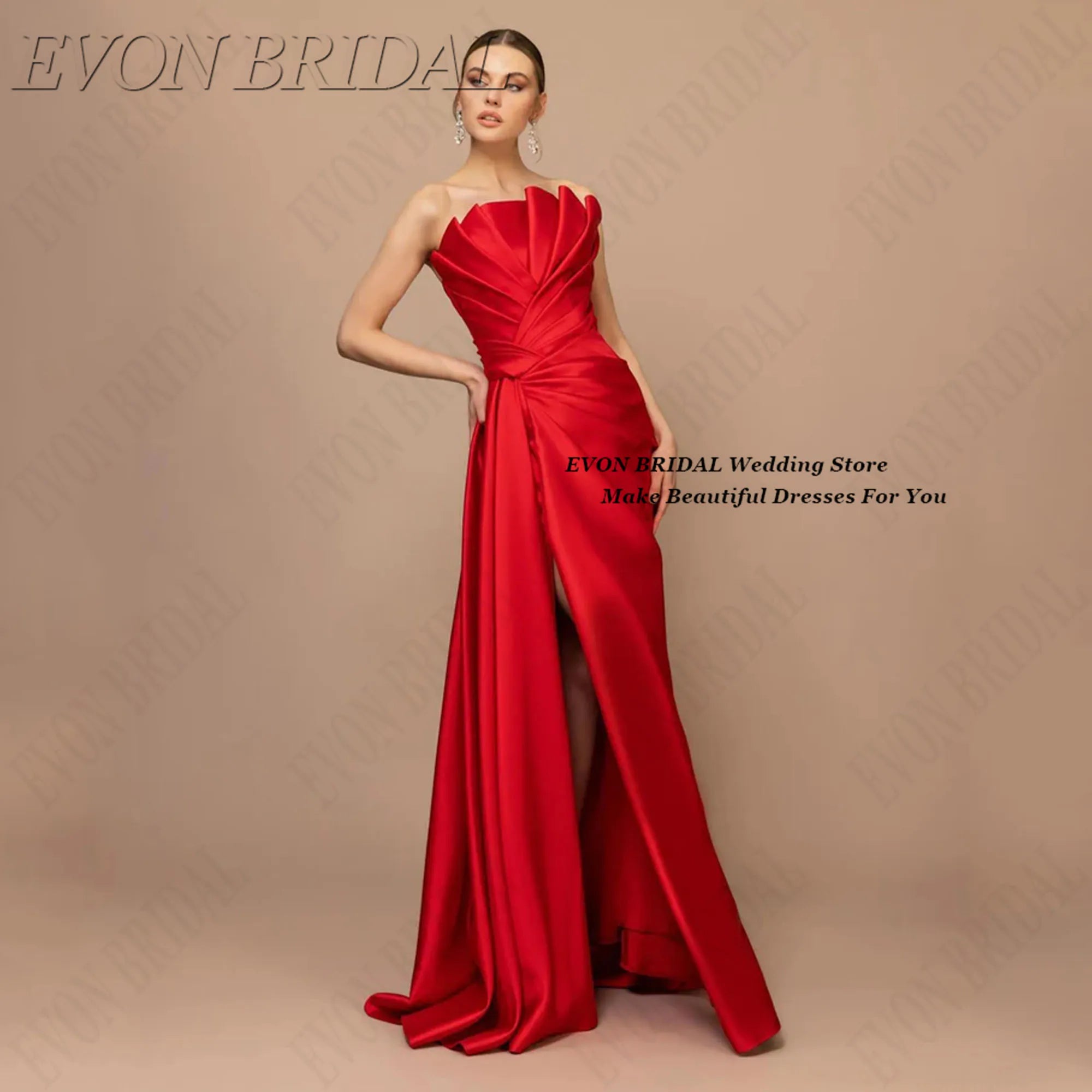 EVON BRIDAL Robes de soirée rouges charmantes sans manches Vestidos De Fiesta Robe de soirée de mariage fendue à la mode personnalisée