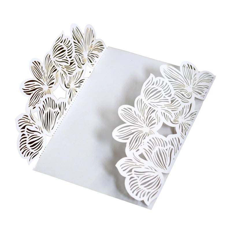10/20pcs Fleurs Cartes d'invitations de mariage Papier blanc Anniversaire Carte de vœux Couverture Fournitures de décoration de fête de mariage et de fiançailles