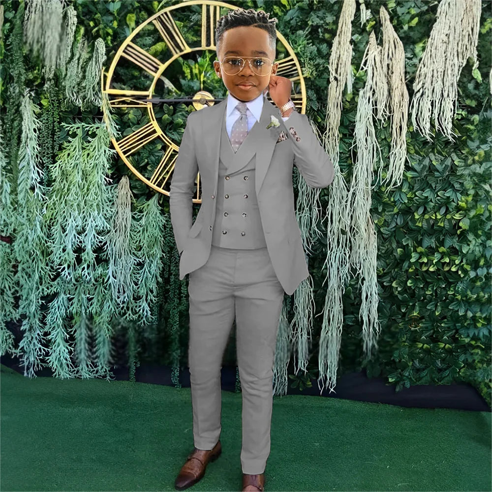 Ensemble Costumes Garçon 3 Pièces Veste Gilet Pantalon Tenue de Banquet Fête Élégant Smoking Enfant Vêtements d'Invité de Mariage 2-20T