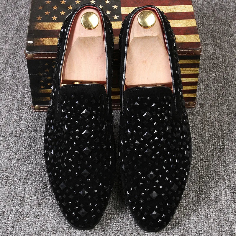 Chaussures habillées pour hommes de luxe à bout pointu, mocassins noirs, en jean, à paillettes métalliques, chaussures de mode de haute qualité pour hommes, chaussures de mariage, nouveauté