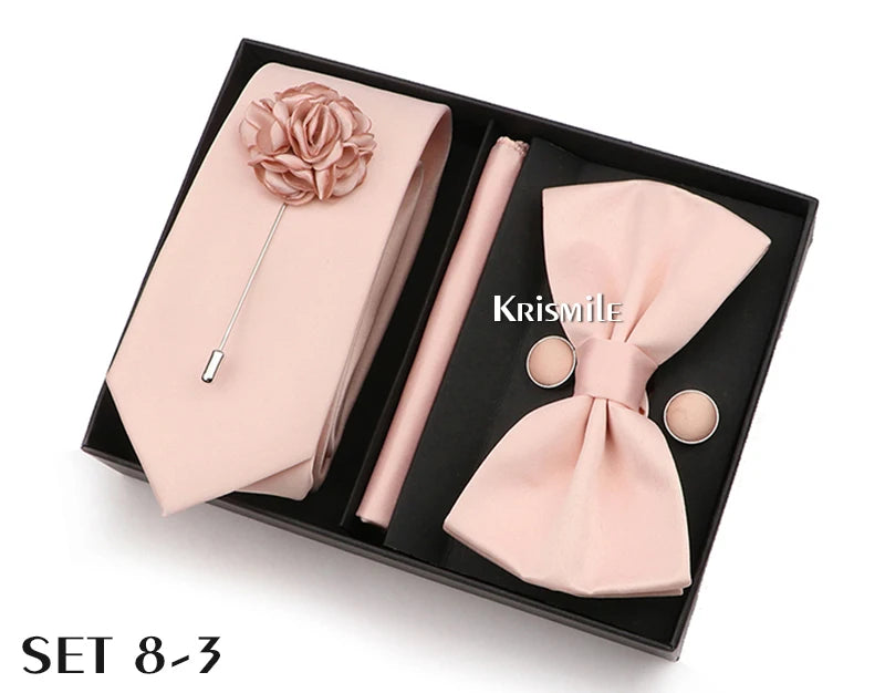 Men's Tie Box Gift Set | Necktie, Bow Tie, Pocket Square, Cufflinks & Brooch