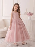 Robe Rose pour Fille, Robe de Demoiselle d'honneur, en Gaze avec Paillettes, Longue Robe de Soirée pour Anniversaire, Robe de Princesse