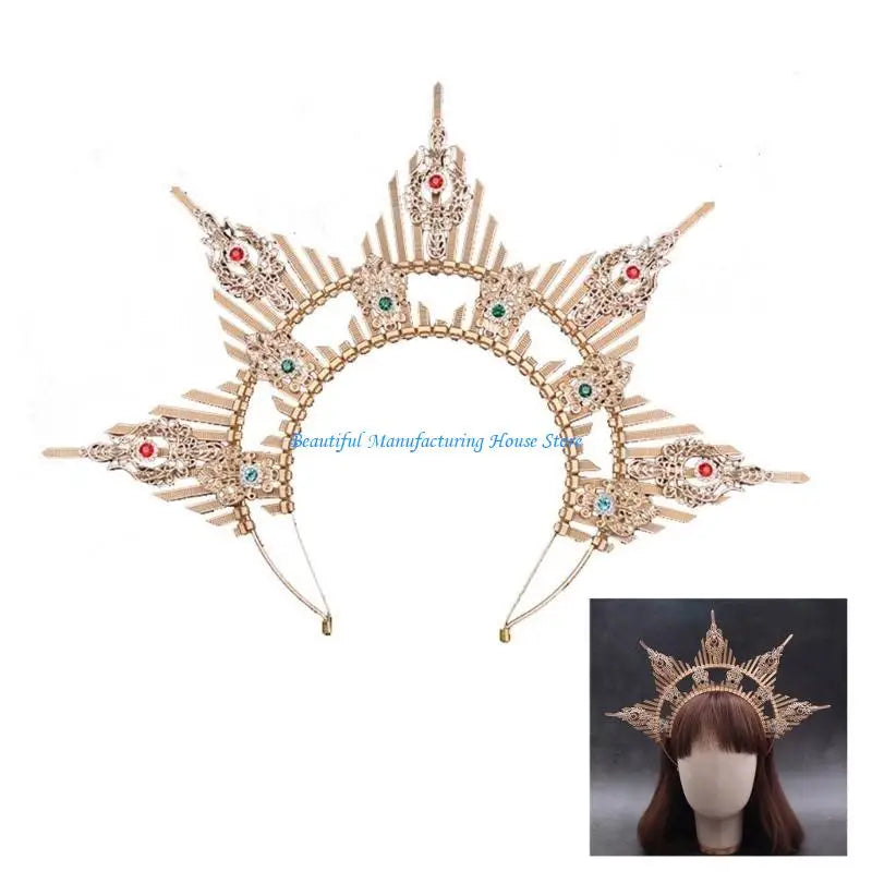 E56A Serre-tête gothique avec diadème, couronne de princesse en cristal pour fête de mariage