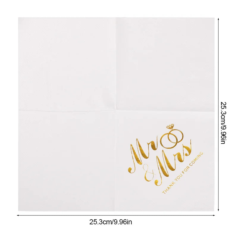 20/60/100 Pièces Serviettes de Mariage Dorées Mr Mrs Serviettes en Papier pour Décoration de Table de Dessert de Mariage Fournitures de Fête Prénuptiale