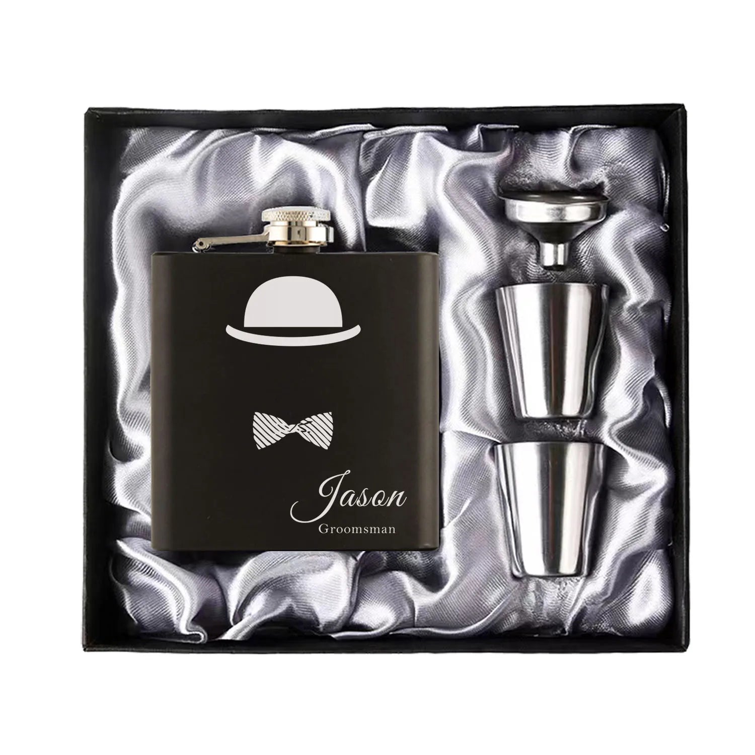 Personalized 6oz Hip Flask Set | Custom Name & Logo | Groom, Best Man & Groomsmen Gift