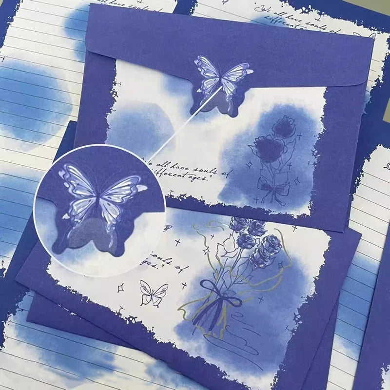 8pcs/set Vintage Rose Envelopes Red Blue Paper Envelopes for Letter Pads DIY Wedding Party Invitation Card Cover Gift Wrap