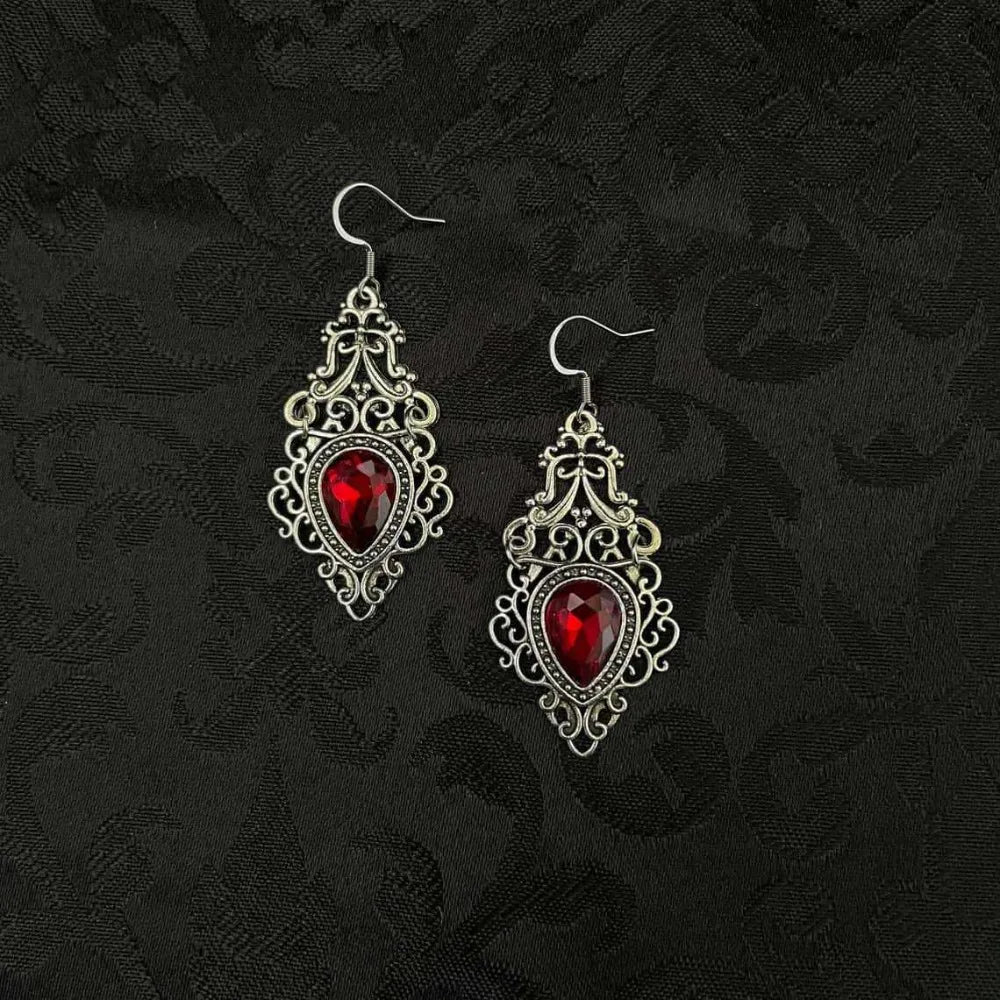 Gothic Victorian Celtic Filigree Gemstone Dangle Earrings