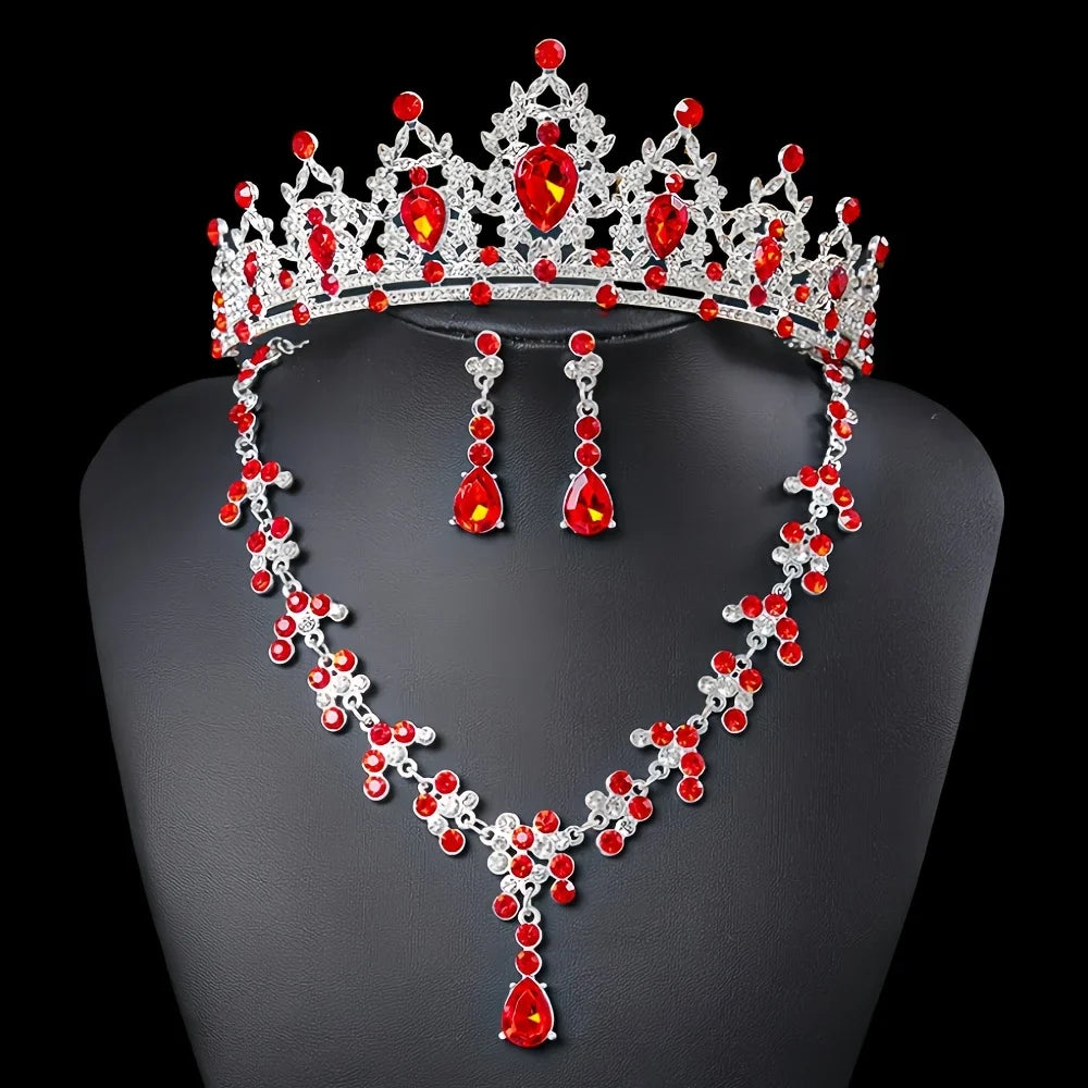 Accessoires de mariée tendance et élégants, parure 3 pièces : Couronne de mariée, collier, boucles d'oreilles, accessoires pour robe de mariée