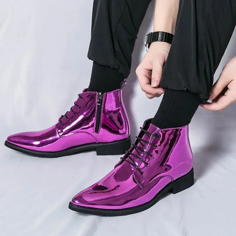Bottes de luxe pour homme à paillettes, tendance, violettes, montantes, chaussures de mariage pour homme, bouts pointus, fermetures éclair, chaussures de ville pour homme, grande taille 47