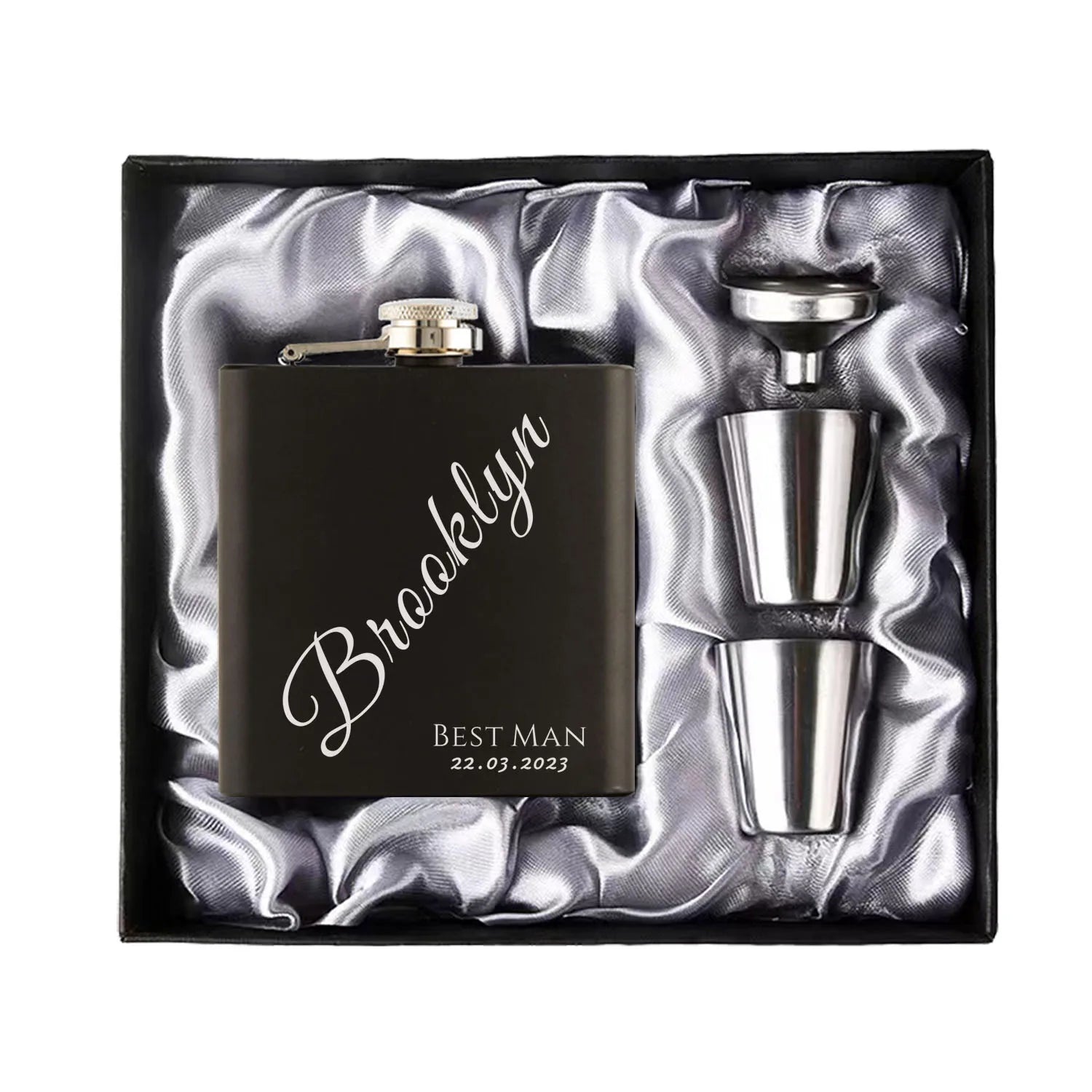 Personalized 6oz Hip Flask Set | Custom Name & Logo | Groom, Best Man & Groomsmen Gift