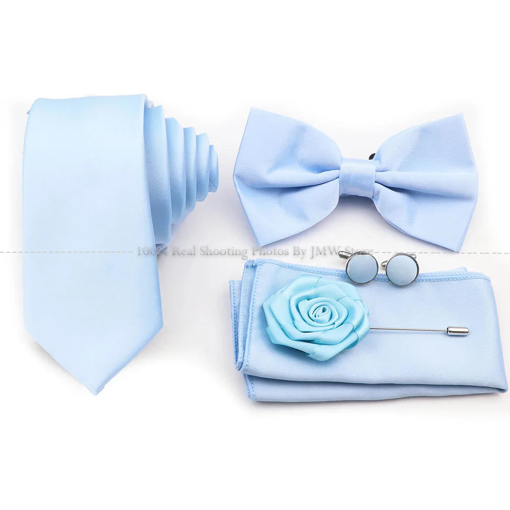 Ensemble cravate et nœud papillon violet bleu sauge vert en polyester, boutons de manchette et broche pour costume de marié, cravate de mariage, accessoire de chemise