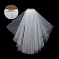Fleur de mariage Voile de mariée Ruban de perles Tulle de tête de mariée Double couche Coiffe de mariée Tulle de mariage pour femme