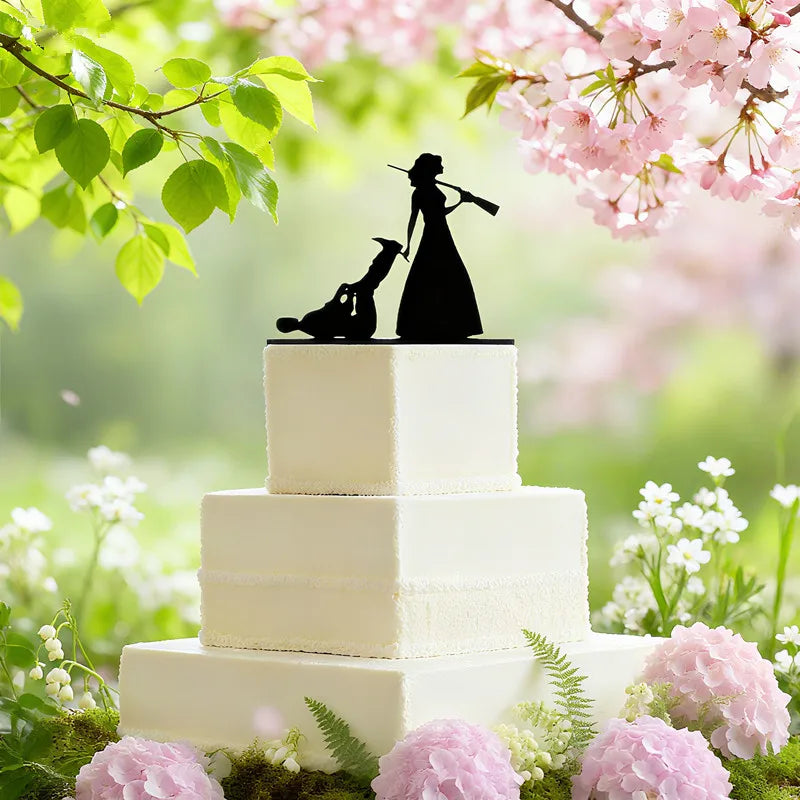 Funny Wedding Party Cake Topper Mariée Marié M. Mme Acrylique Noir Gâteaux de mariage Style Sport Mixte Couples Cake Décoration de mariage