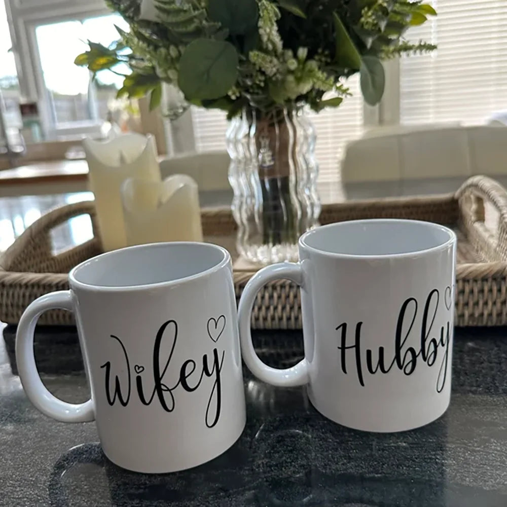 Hubby & Wifey Ceramic Mug | Wedding Gift Coffee Cup for Newlyweds