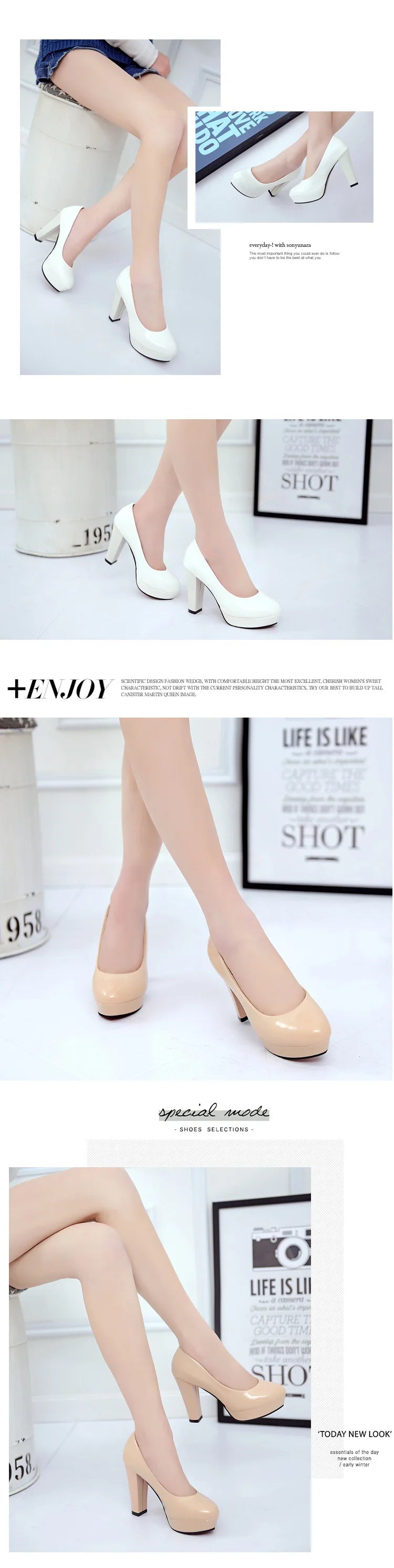 Chaussures à talons hauts pour femmes, chaussures de mariage blanches, talons épais de 10 cm, escarpins de soirée mode, chaussures noires rouges à bout rond Zapatos De Mujer