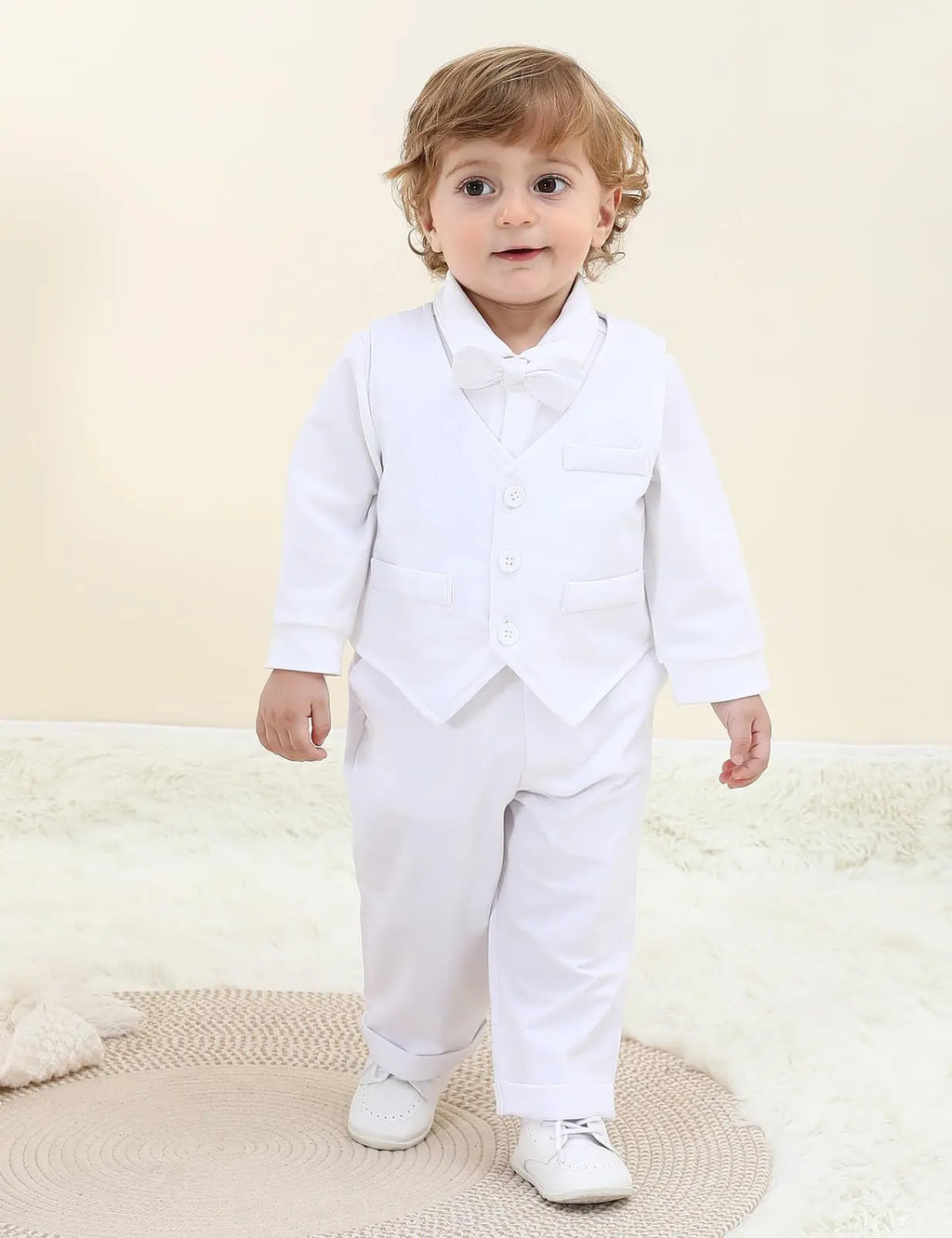 Ensemble Costume Bébé Garçon Tenue Formelle pour Mariage 1er Anniversaire Nouveaux-nés Barboteuse Gilet Pantalon Vêtements de Gentleman