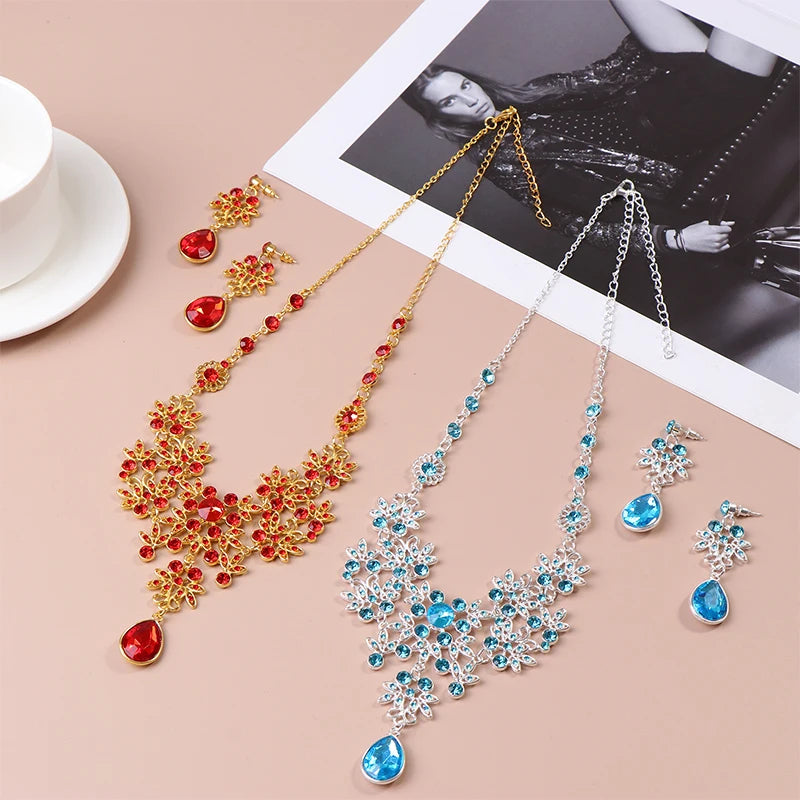 Flower & Water Drop Bridal Necklace & Earring Set