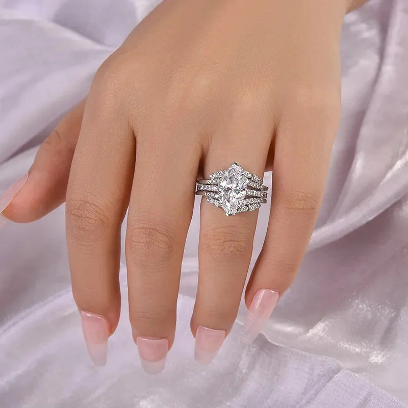 CZ Bridal Ring Set — 2 Piece 925 Silver Color Wedding Bands