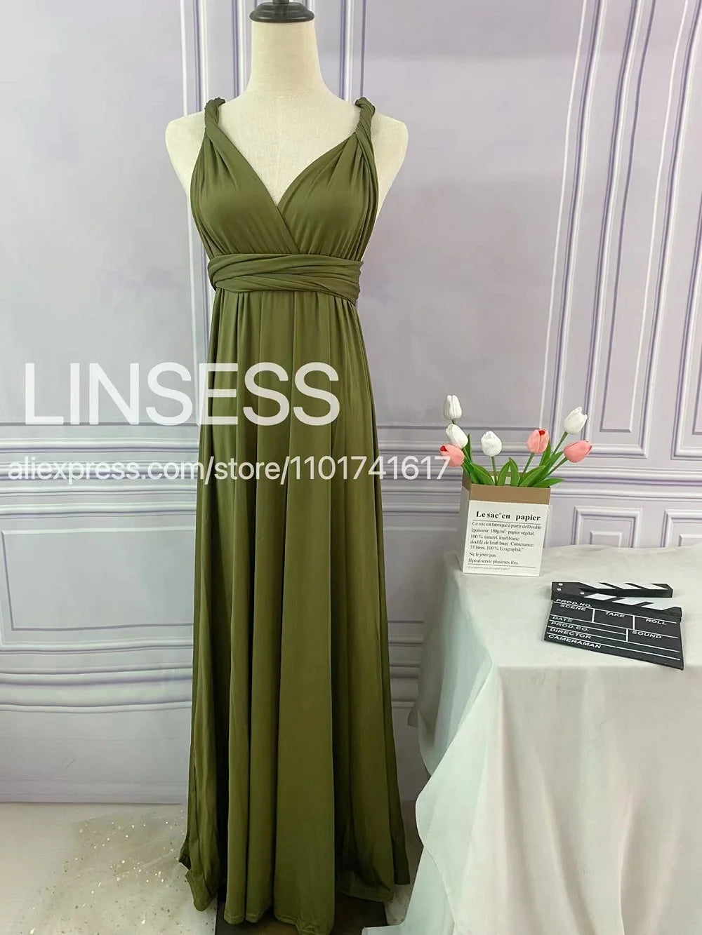 Robe de demoiselle d'honneur, robe longue vert olive de demoiselle d'honneur, robe convertible pour cortège nuptial, robe infinie multivoies, robe sur mesure