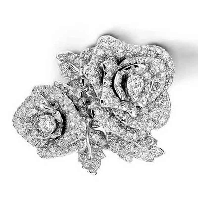Bague Fleur Rose Zircon Brillant — Élégante Alliance de Mariage