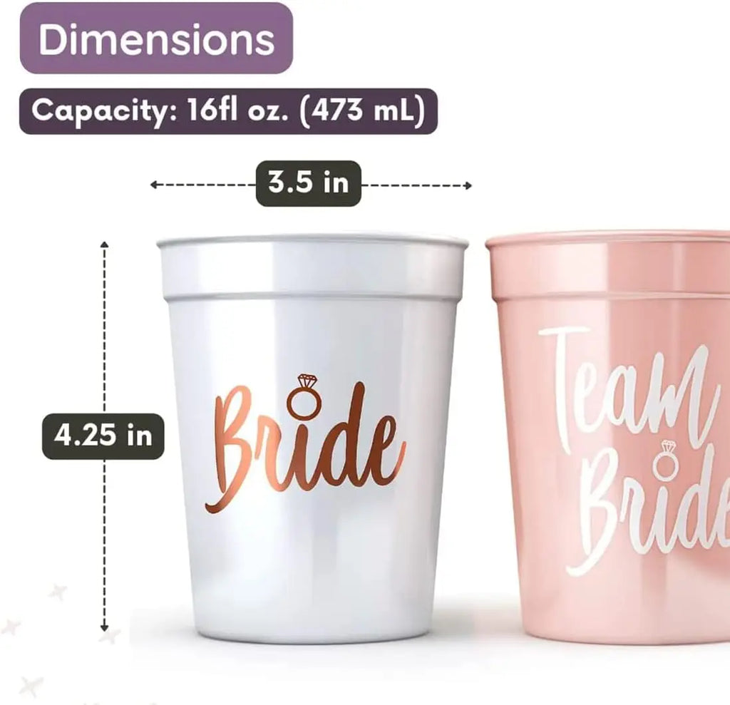 Lot de tasses en plastique pour enterrement de vie de jeune fille - Équipe de la mariée - Cadeau de douche nuptiale - Articles de fête pour enterrement de vie de jeune fille - Décoration de mariage