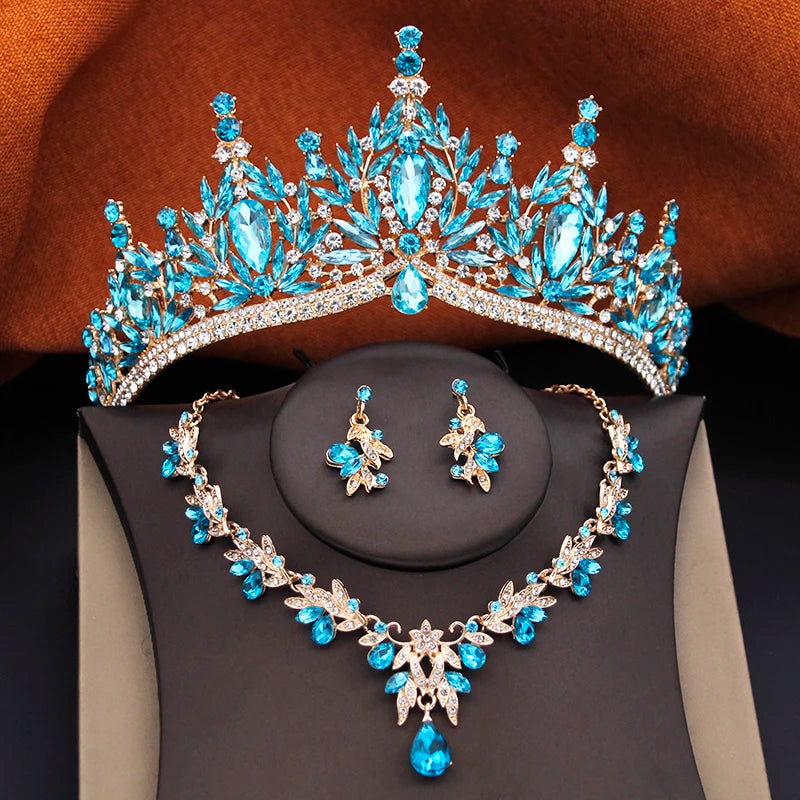 Ensembles de bijoux de mariée pour femmes, diadèmes de mariage et d'anniversaire, et collier ras-du-cou, boucles d'oreilles, accessoires de bijoux de costume de fête de mariée