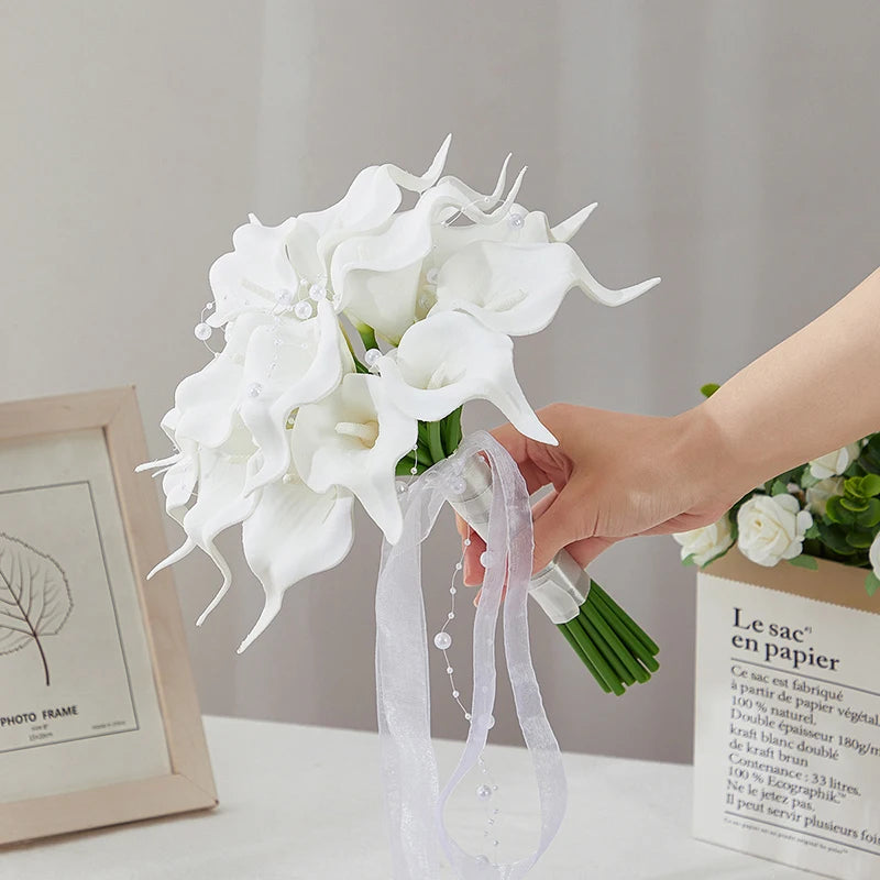 Bouquet de mariée artificiel de callas — 6 tiges, 40 cm