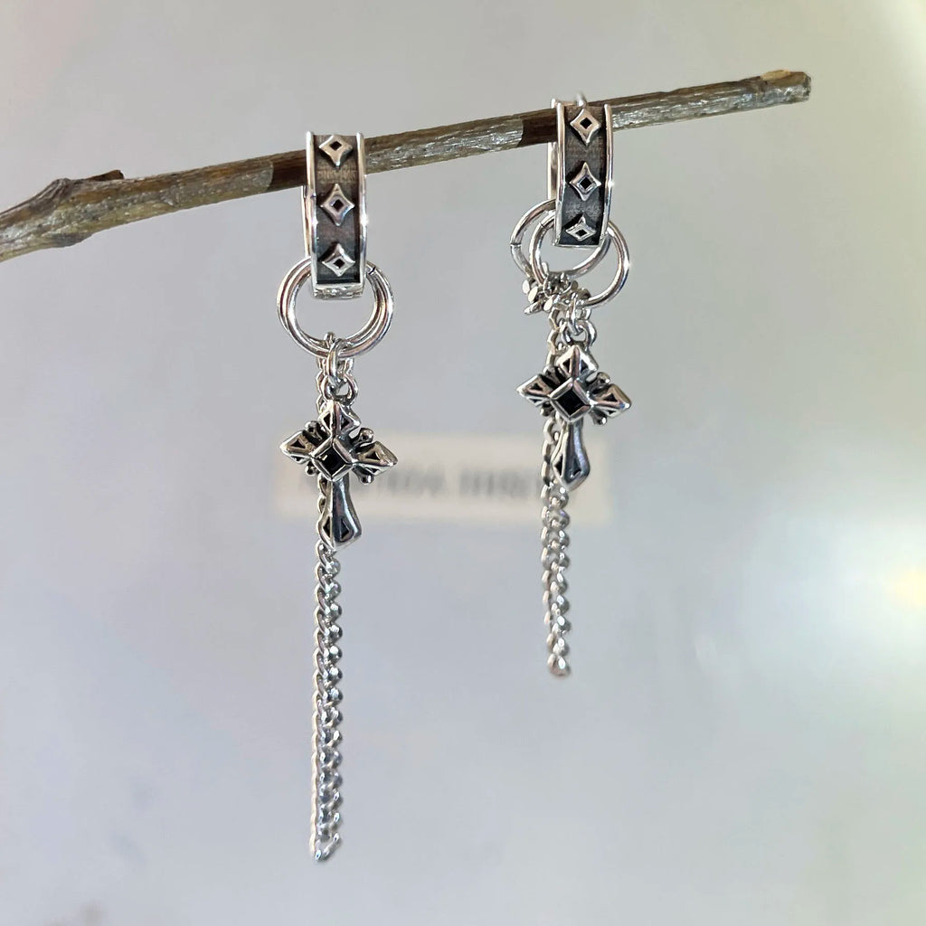 Boucles d'oreilles créoles longues vintage à chaîne — Argent sterling 925