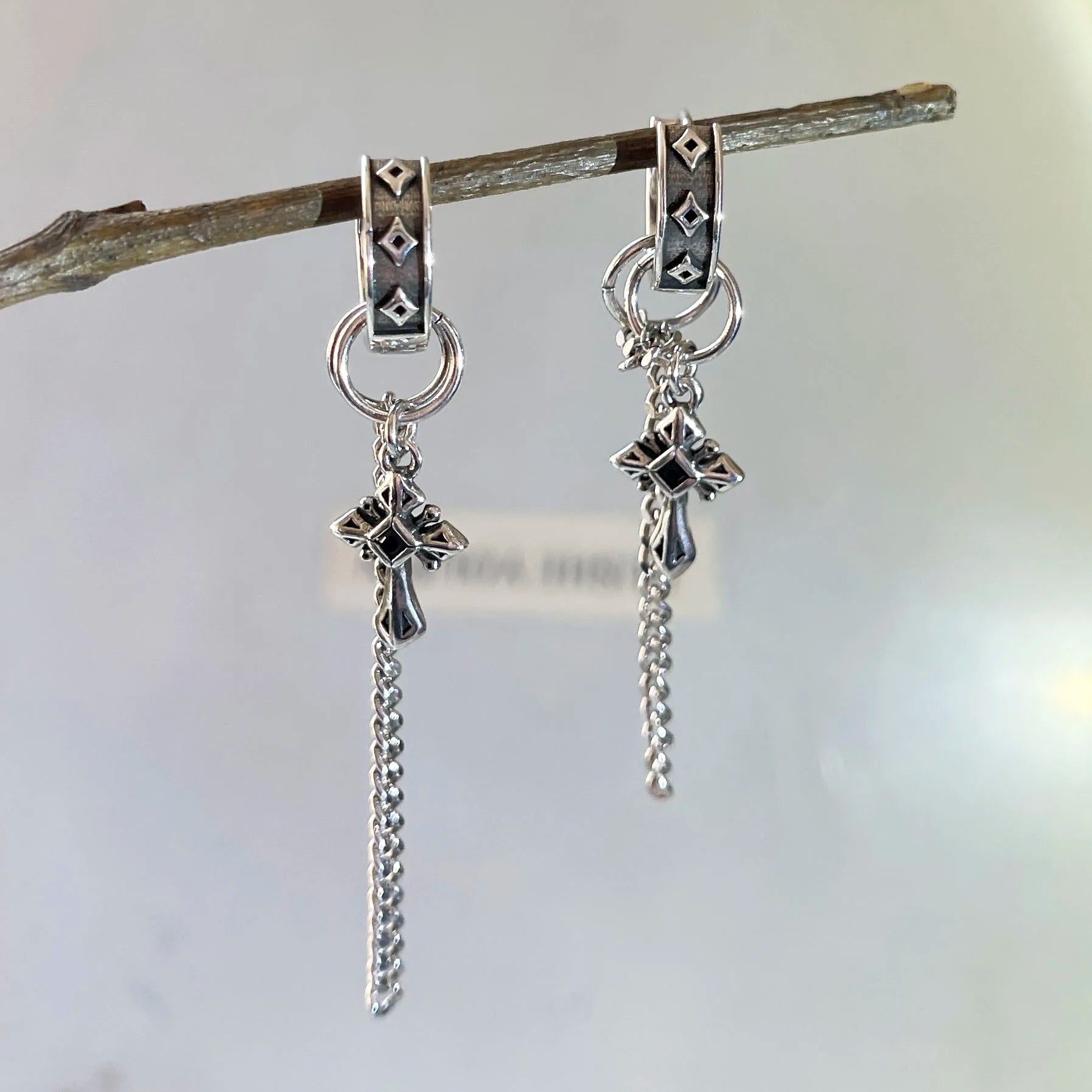Boucles d'oreilles créoles longues vintage à chaîne — Argent sterling 925