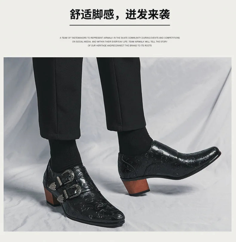 Chaussures de mariage pour hommes Tendance Coupe ajustée Pointues Talon haut Chaussures à enfiler Respirantes en cuir Chaussures habillées classiques vintage pour hommes