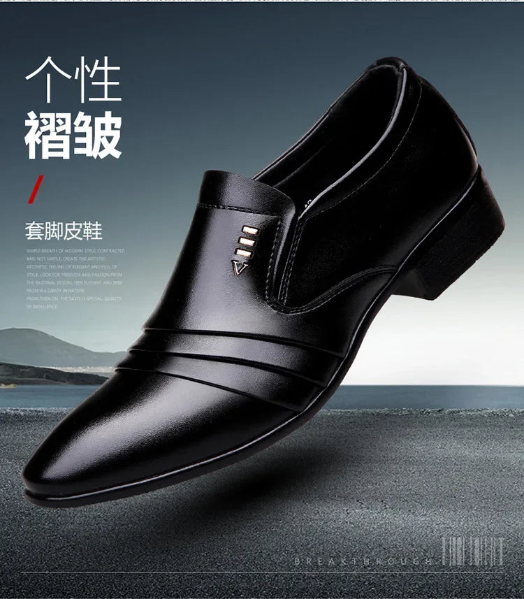 Chaussures habillées pour hommes en cuir PU, mocassins d'affaires tendance pour hommes, chaussures noires pointues Oxford respirantes pour mariage formel