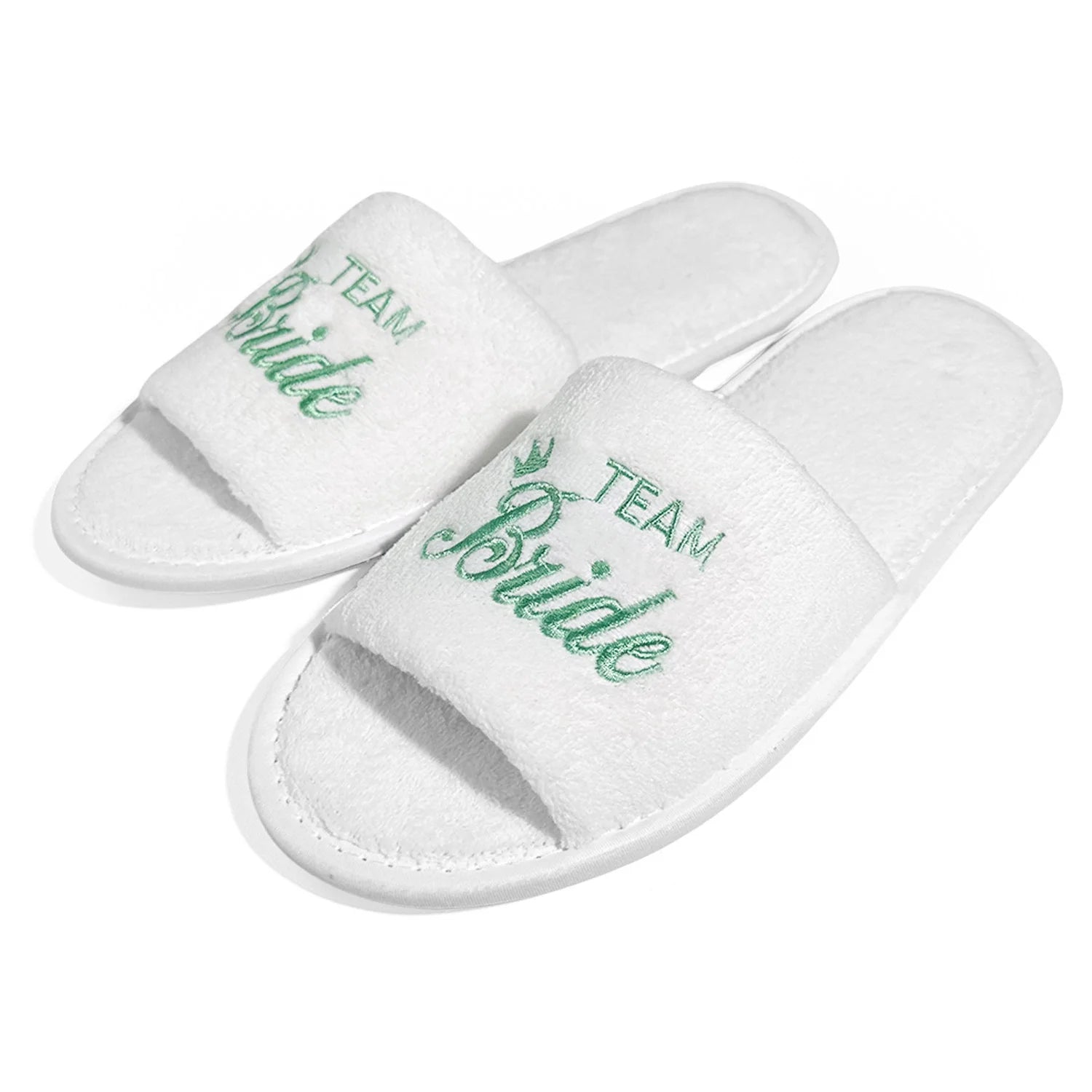 Chaussons de mariée et de demoiselle d'honneur, Chaussons de mariage à enfiler pour invités, à bout ouvert avec broderies dorées, vert menthe et roses