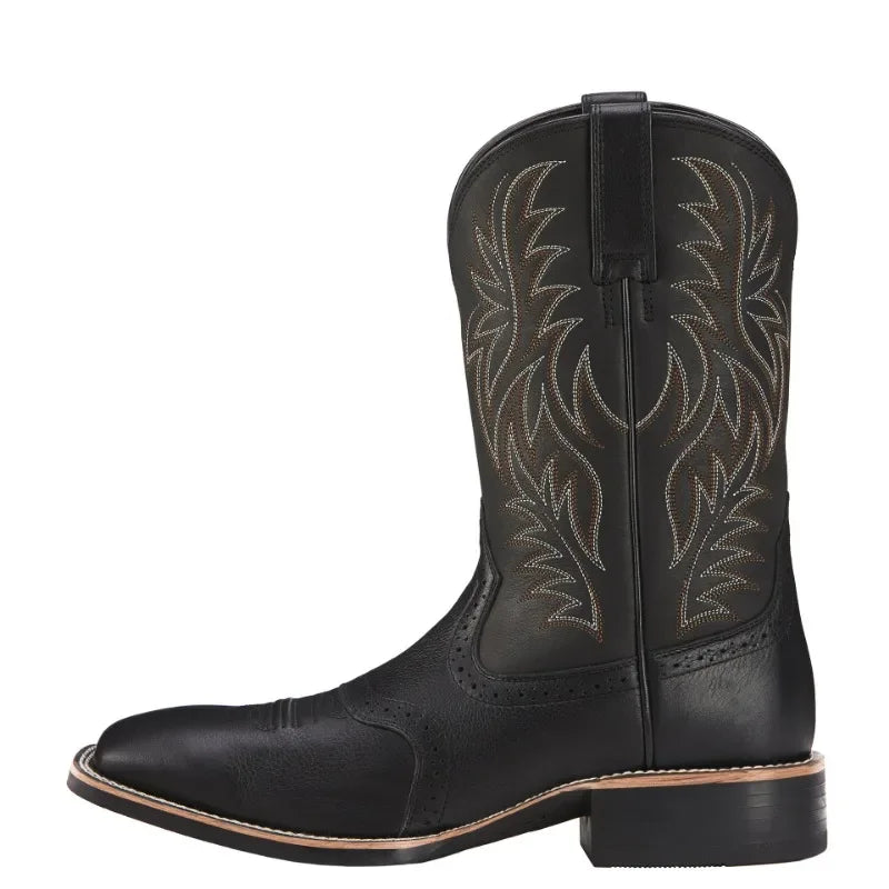 Men High Boots Embroidery Retro Handmade Mens Boots Western Cowboy Boot Pointed Toe Boots Hand Stitching Outdoor Men's Shoes