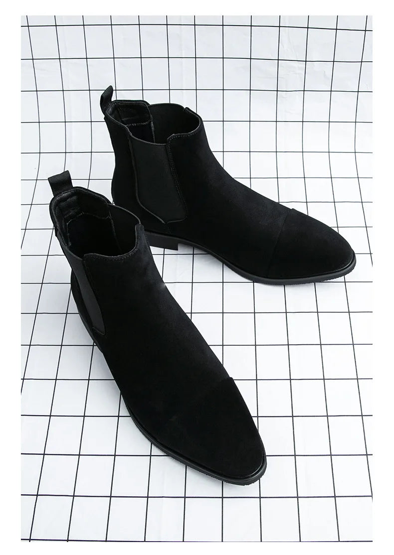 Bottes Cheville Homme Affaires Semelle Rouge Bout Pointu Bottines Habillées Britanniques Chaussures Hautes en Cuir Décontractées Chelsea Homme à Enfiler