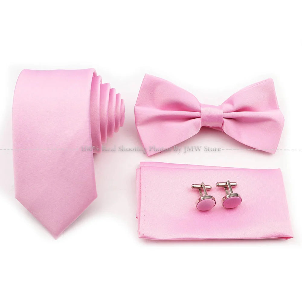 Ensemble cravate et nœud papillon violet bleu sauge vert en polyester, boutons de manchette et broche pour costume de marié, cravate de mariage, accessoire de chemise
