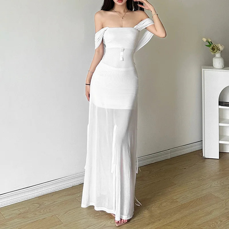 Goth Dark Fairycore Diverse Dressing Styles Partywear Sexy Strapless Hooded Long Dress Gothic Cute Bow Mesh Slim Bodycon Dresses