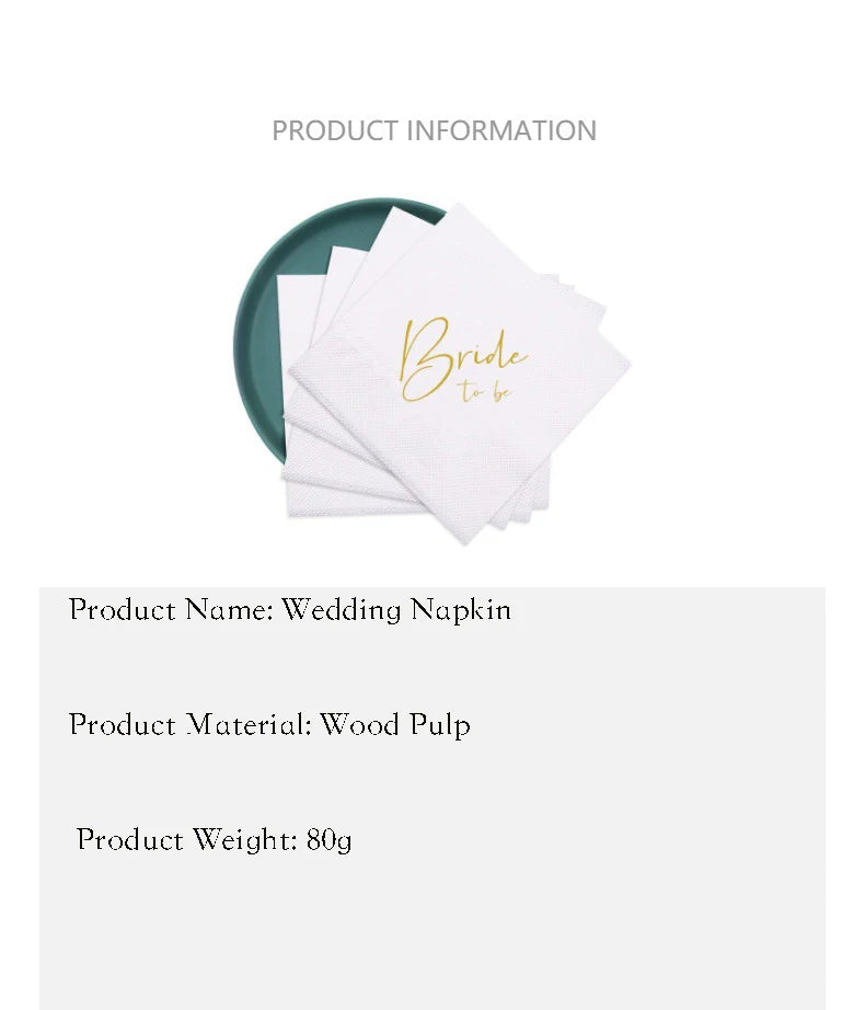 50PCS Bride to be Napkin Wedding Dinner Table Atmosphere Decoration Engagement Party Decoration Wedding Napkin
