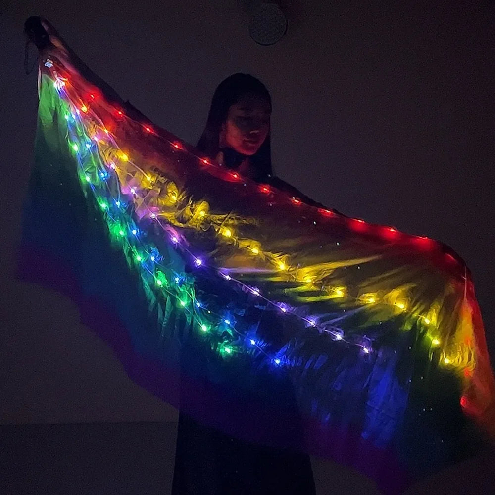 Voile Poi LED pour Femmes Voiles de Danse du Ventre Balle Poi de Danse Orientale Couleur Arc-en-Ciel avec Voile Fête Mariage Ruban LED Coloré