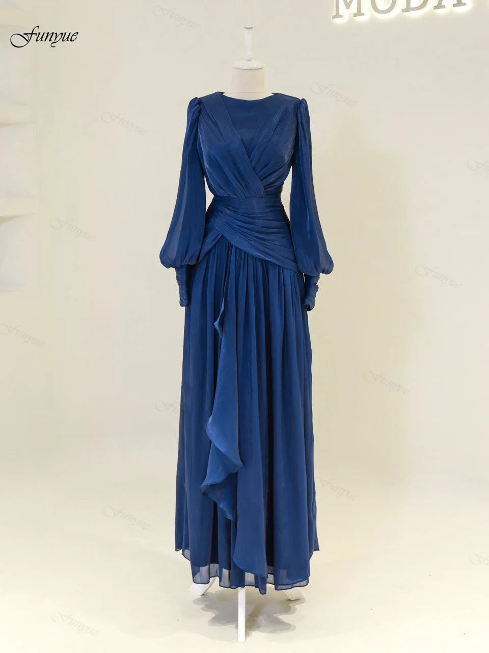 Robes de soirée musulmanes personnalisées élégantes pour femmes, en mousseline avec volants, manches longues, pour invités de mariage, robe de soirée formelle