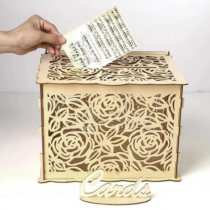 Urne de mariage en bois, grande boîte à monnaie avec serrure, boîte à cartes d'invitation de mariage pour fournitures de décoration d'anniversaire de mariage