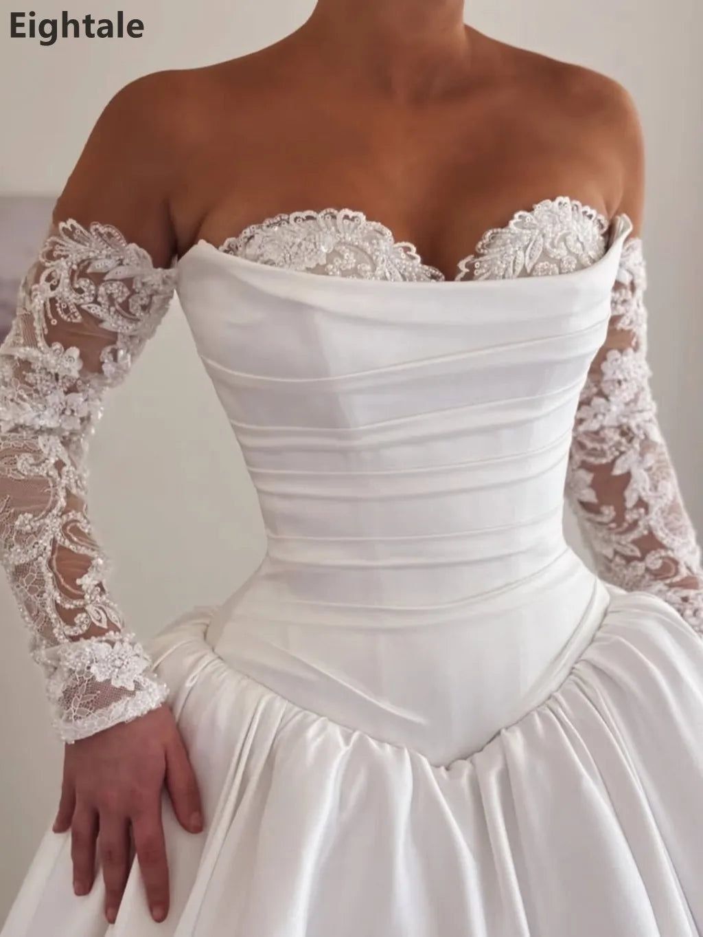 Sevintage 2026 Ivory Ball Gown Bridal Gown Strapless Ruched Bodice Satin Wedding Dress with Chapel Train Customized