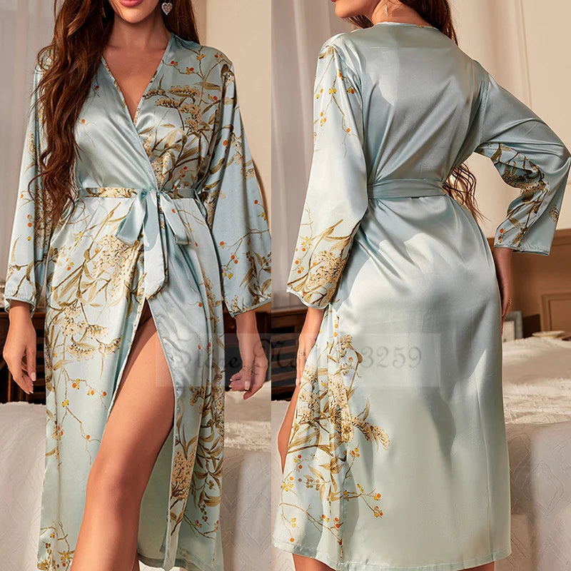 Cherry Floral Print Satin Kimono Robe — Bridal & Bridesmaid