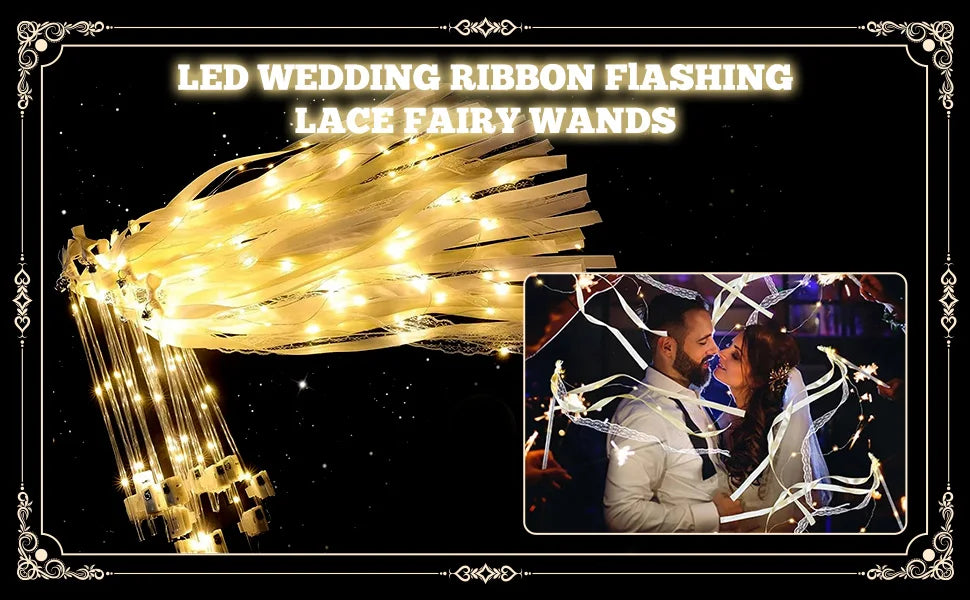 20-60Pcs Light up Wedding Wands LED Ribbon Wands Sparklers with Bells, Wedding Exit Send Off, Dance Floor Props, Wedding Favors
