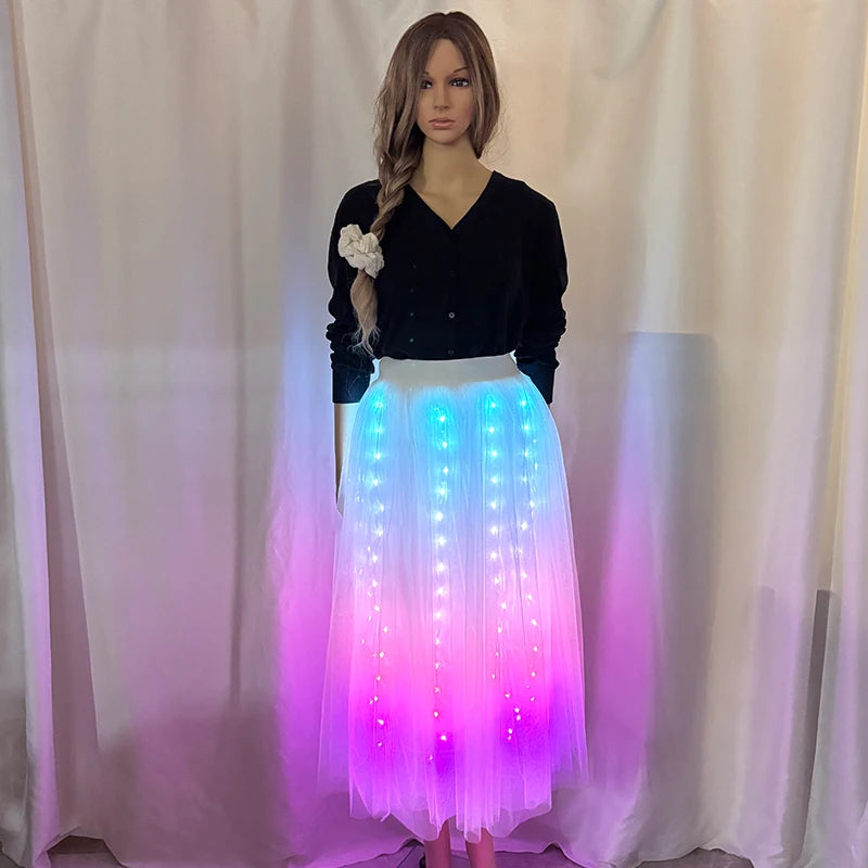 Full Color Light Up Skirt for Girls APP Bluetooth LED Long Tutu for Performance Dance Rave Clothes Wedding Birthday Party Props